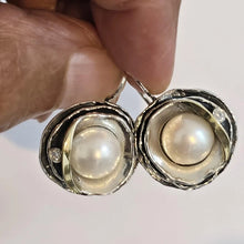 Load image into Gallery viewer, White Pearl Earrings 9k Yellow Gold Sterling Silver Z Hadar Designers () Last