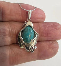 Load image into Gallery viewer, Turquoise Pendant 9k Yellow Gold Sterling Silver Handmade Hadar Designers (Last