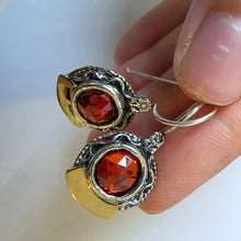 Load image into Gallery viewer, Red Orange Zircon Earrings 9k Yellow Gold Sterling Silver Hadar Designers ()Last