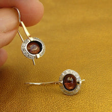Load image into Gallery viewer, Red Garnet Earrings Handmade 9k Yellow Gold 925 Silver Hadar Designers () Last