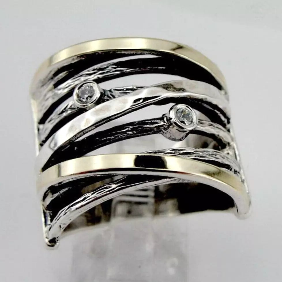 Zircon Ring 9k Yellow Gold 925 Silver 6,7,8,9,10 WILD Hadar Designers (Ms r641)