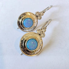 Load image into Gallery viewer, Opal Earrings Zircon 9k Yellow Gold 925 Silver Handmade Hadar Designers ()LAST