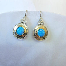 Load image into Gallery viewer, Opal Earrings Zircon 9k Yellow Gold 925 Silver Handmade Hadar Designers ()LAST