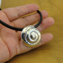 Load image into Gallery viewer, black leather 925 sterling silver pendant handmade art gift Hadar Designers (h