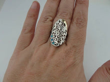 Load image into Gallery viewer, Blue Opal Ring Filigree 9k Gold Sterling Silver size 8 Hadar Designers (ms)LAST