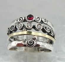 Load image into Gallery viewer, Red Garnet Zircons Ring 9k yellow gold 925 silver sz 10 Hadar Designers ()Last