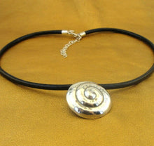 Load image into Gallery viewer, black leather 925 sterling silver pendant handmade art gift Hadar Designers (h