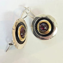 Load image into Gallery viewer, Red Garnet Earrings 9k Yellow Gold 925 Silver Handmade Gift Hadar Designers ()L