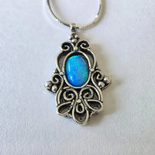 Load image into Gallery viewer, Blue Opal Pendant Hamsa 925 Sterling Silver Handmade Hadar Designers () Last