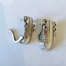 Load image into Gallery viewer, Garnet Zircon J Hoop Earrings 9k Yellow Gold 925 Silver Hadar Designers () Last