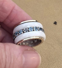 Load image into Gallery viewer, Blue Topaz Z Ceramic Ring Swivel 9k Gold 925 Silver sz 5 Hadar Designers (SN)La