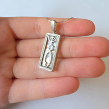 Load image into Gallery viewer, Menorah Star of David Roman Glass Pendant Sterling Silver Hadar Designers