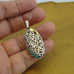 Hadar Designers Turquoise Sterling Silver 9k Yellow Gold Gift Handmade Pendant Y