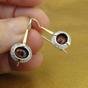 Hadar Designers Red Garnet Pendant zircon 9k Yellow Gold 925 Silver Handmade (ms