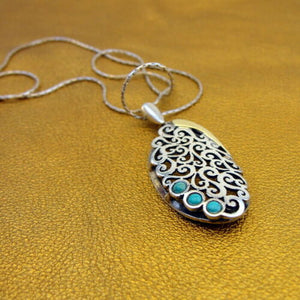 Hadar Designers Turquoise Sterling Silver 9k Yellow Gold Gift Handmade Pendant Y