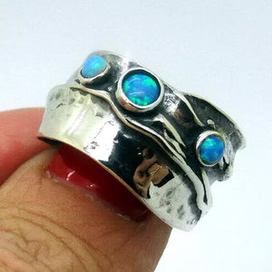 Blue Opal Ring 925 Sterling Silver size 7,8,9,10 Handmade Hadar Designers (H)