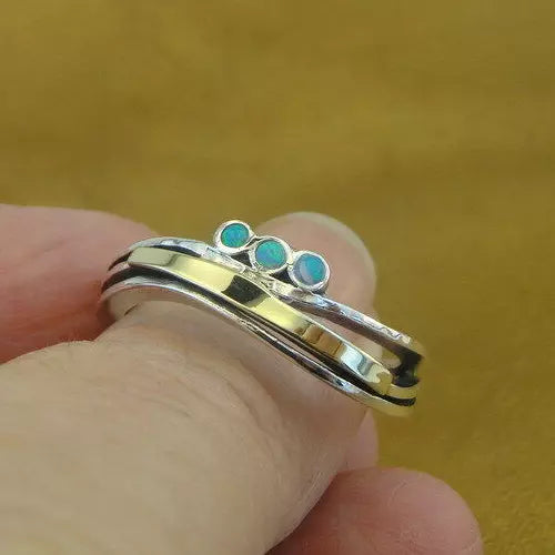 Blue Opal sz 6,7,8,9 Ring 9k Yellow Gold Sterling Silver Hadar Designers (ms)