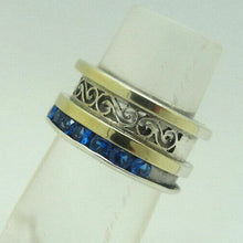 Load image into Gallery viewer, Blue Z Filigree Ring 9k Yellow Gold 925 Silver 6.5, 7 Handmade Hadar Designers ()Last