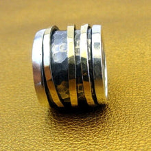 Load image into Gallery viewer, Swivel Ring 9k Yellow Gold 925 Silver 5,5.5 Handmade Hadar Designers (I r146)y