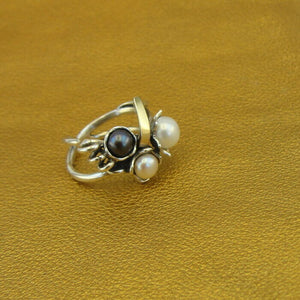 Hadar Designers Pearl Ring 5.5,6,7,8,9 Handmade 9k Yellow Gold 925 Silver (ms)Y