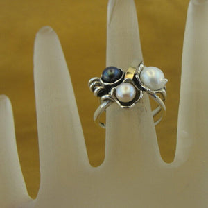 Hadar Designers Pearl Ring 5.5,6,7,8,9 Handmade 9k Yellow Gold 925 Silver (ms)Y