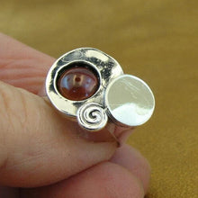 Load image into Gallery viewer, Red Garnet Ring 9k Yellow Gold 925 Silver sz 8 Handmade Hadar Designers () Last