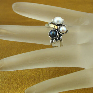 Hadar Designers Pearl Ring, Handmade 9k Yellow Gold 925 Silver (ms)Y