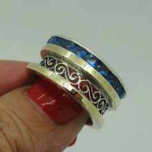 Load image into Gallery viewer, Blue Z Filigree Ring 9k Yellow Gold 925 Silver 6.5, 7 Handmade Hadar Designers ()Last