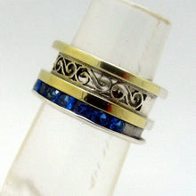 Load image into Gallery viewer, Blue Z Filigree Ring 9k Yellow Gold 925 Silver 6.5, 7 Handmade Hadar Designers ()Last