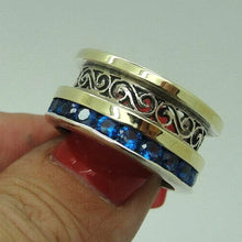 Load image into Gallery viewer, Blue Z Filigree Ring 9k Yellow Gold 925 Silver 6.5, 7 Handmade Hadar Designers ()Last