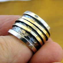 Load image into Gallery viewer, Swivel Ring 9k Yellow Gold 925 Silver 5,5.5 Handmade Hadar Designers (I r146)y