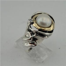 Load image into Gallery viewer, Hadar Designers  9k Yellow Gold 925 Silver White Pearl Ring sz 7,8,9,10 Handmade
