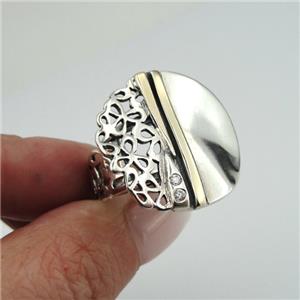 Hadar Designers Filigree Ring 6,7,8,9, Modern Handmade 9k Yellow Gold 925 Silver