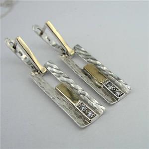 Hadar Designers White Zircon Earrings Handmade 9k Yellow Gold Sterling Silver ()