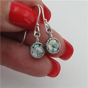 Hadar Designers Roman Glass Earrings Minimalistic Handmade Sterling Silver (as