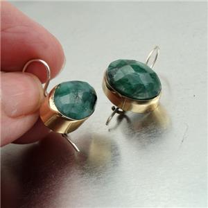 Hadar Designers Real Emerald Earrings Handmade 9k Gold Sterling Silver (I e36)