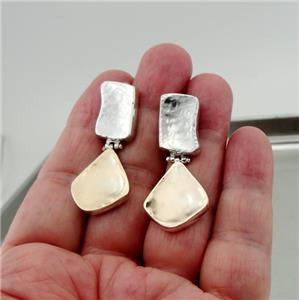 Hadar Designers 9k Gold 925 Silver Stud Earrings Handmade Modern Art (I e372) Y