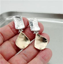 Load image into Gallery viewer, Hadar Designers 9k Gold 925 Silver Stud Earrings Handmade Modern Art (I e372) Y