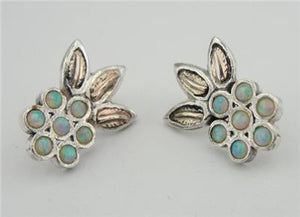 Hadar Designers Opal Yellow Gold 925 Silver Stud Earrings Handmade Floral ()SALE