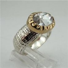 Load image into Gallery viewer, Hadar Designers 9k Yellow Gold 925 Silver White Zircon Ring 6.5, 7, 7.5 Handmade