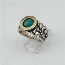 Load image into Gallery viewer, Hadar Designers Turquoise Ring Handmade 9k Yellow Gold 925 Silver sz 6,7,8,9 (MS
