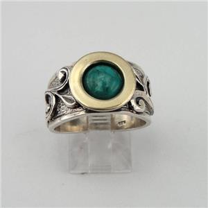 Hadar Designers Turquoise Ring Handmade 9k Yellow Gold 925 Silver sz 6,7,8,9 (MS