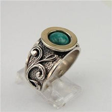 Load image into Gallery viewer, Hadar Designers Turquoise Ring Handmade 9k Yellow Gold 925 Silver sz 6,7,8,9 (MS