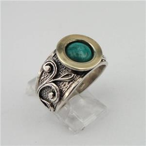 Hadar Designers Turquoise Ring Handmade 9k Yellow Gold 925 Silver sz 6,7,8,9 (MS