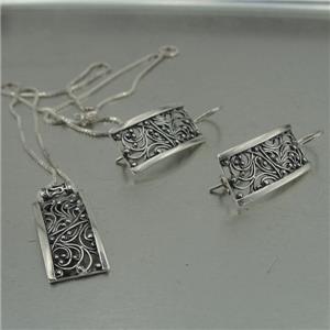 Hadar Designers 925 Sterling Silver Pendant earrings Handmade filigree SET (S)y