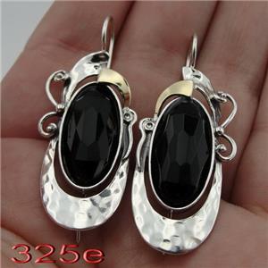 Hadar Designers 9k Yellow Gold Sterling Silver Black Onyx Earrings Handmade (MS