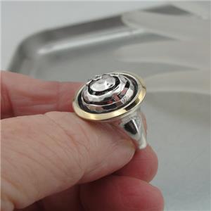 Hadar Designers Yellow Gold Sterling Silver Zircon Ring sz 6, 6.5 Handmade()SALE