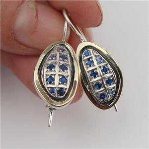 Hadar Designers Yellow Gold 925 Silver Earrings Blue Sapphire Z Handmade Deco(MS