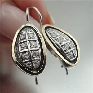 Hadar Designers 9K Yellow Gold 925 Silver Earrings Zircon Handmade Deco () SALE