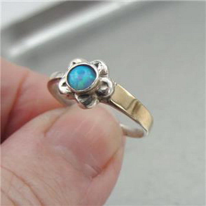 Hadar Designers Yellow Gold 925 Silver Blue Opal Ring size 7.5 Handmade (S) SALE